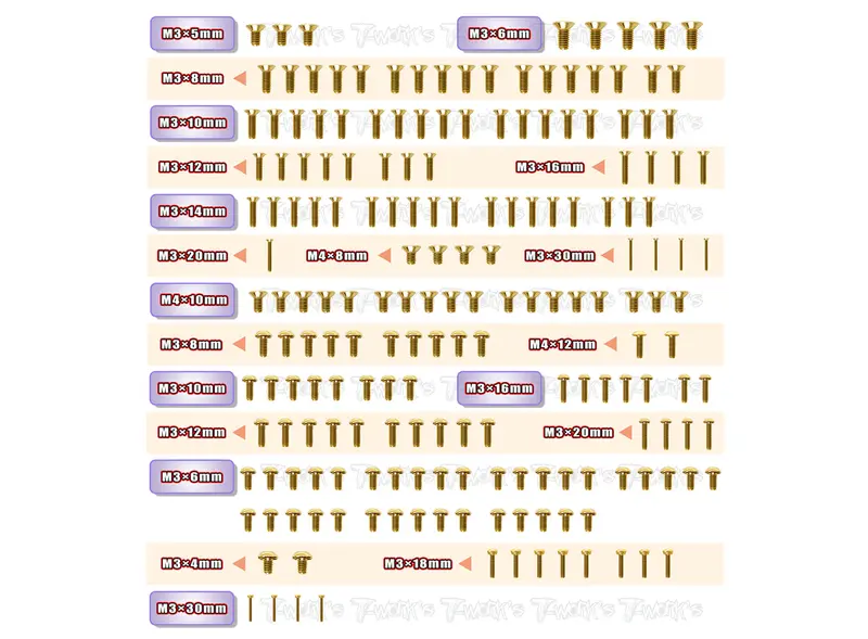 Gss-Raptor	 Gold Plated Steel Screw Set 190Pcs. ( For Raptor ) 1
