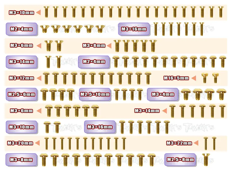Gss-Rc10b6.3	 Gold Plated Steel Screw Set 125Pcs. ( For Team Associated Rc10 B6.3 ) 1