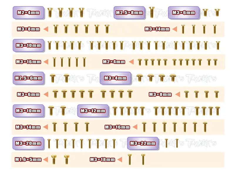Gss-Rc10b6.4D   Gold Plated Steel Screw Set 116Pcs. ( For Team Associated Rc10 B6.4D ) 1