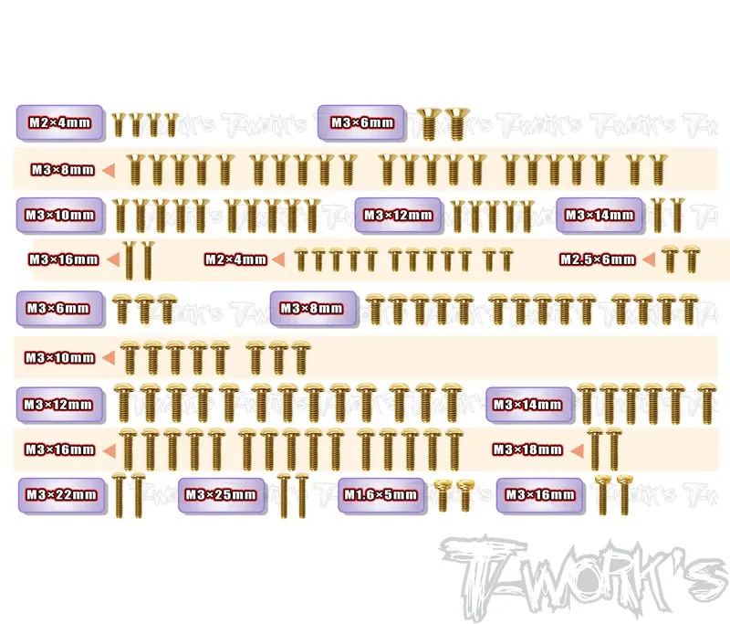 Gss-Rc10sc7	Gold Plated Steel Screw Set 130Pcs. ( For Team Associated Rc10 Sc7 ) 1