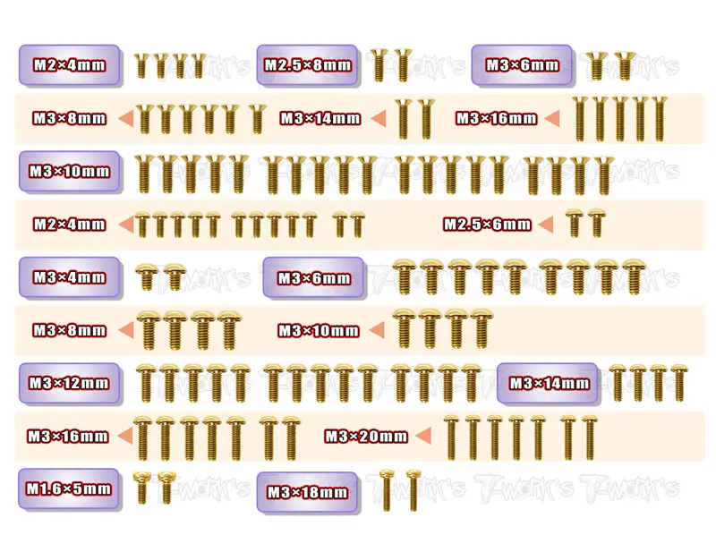 Gss-Rc10t6.4	  Gold Plated Steel Screw Set 109Pcs. ( For Team Associated Rc10 T6.4 ) 1