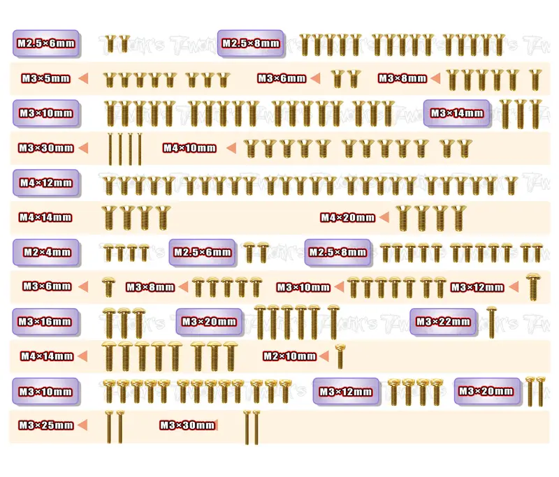Gss-Rc8b4.1   Gold Plated Steel Screw Set 178Pcs. ( For Team Associated Rc8 B4.1 ) 1