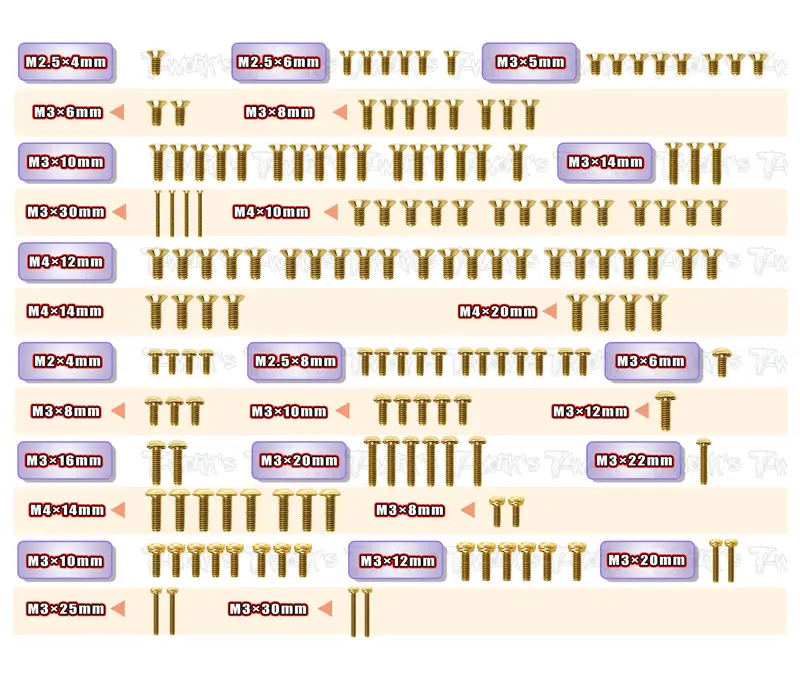 Gss-Rc8b4.1E   Gold Plated Steel Screw Set 157Pcs. ( For Team Associated Rc8 B4.1E ) 1