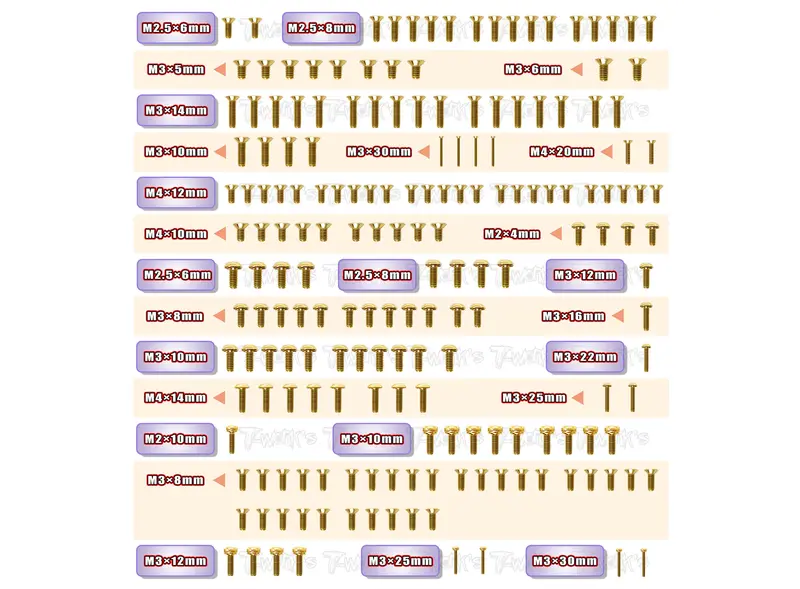 Gss-Rc8t4 Gold Plated Steel Screw Set 185Pcs. ( For Team Associated Rc8 T4 ) 1