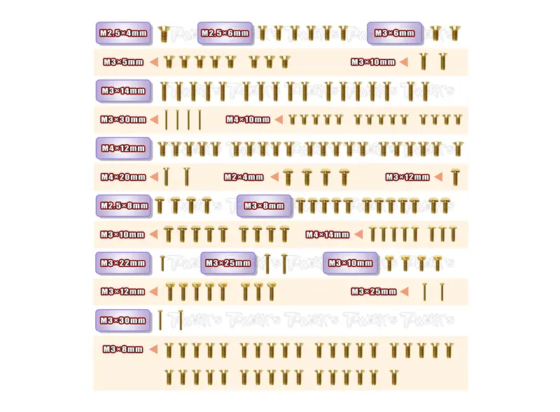 Gss-Rc8t4e Gold Plated Steel Screw Set 170Pcs. ( For Team Associated Rc8 T4e ) 1
