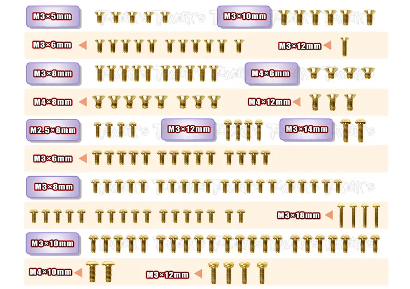 Gss-Rx8'23	 Gold Plated Steel Screw Set 141Pcs. ( For Xray Rx8 2023 ) 1
