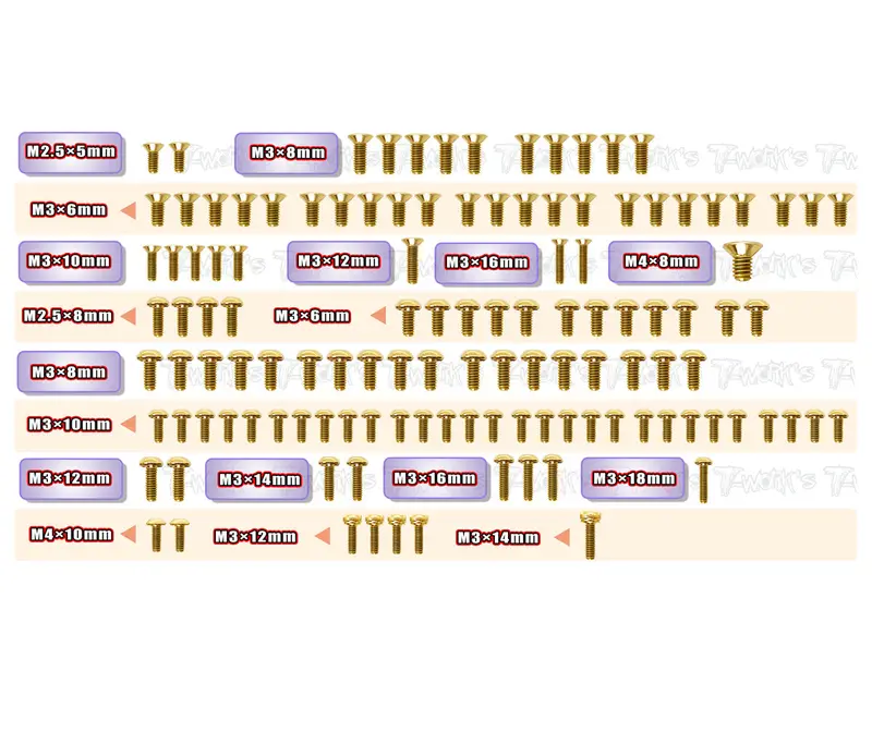 Gss-Rx826-T 	 Gold Plated Steel Upper Deck Screw Set 122Pcs.( For Xray Rx8 2026 ) 1