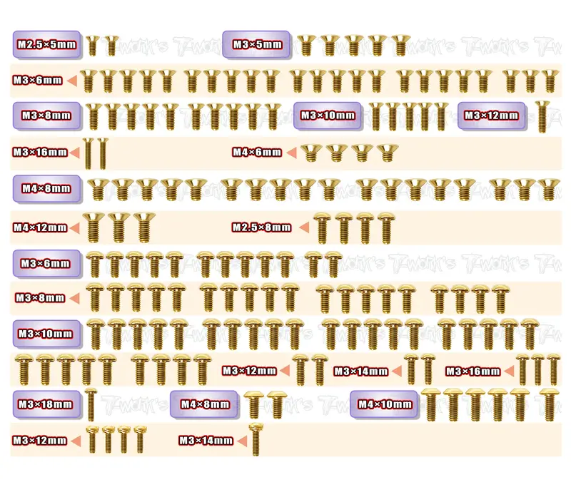 Gss-Rx8'26	Gold Plated Steel Screw Set 158Pcs. ( For Xray Rx8'26 ) 1