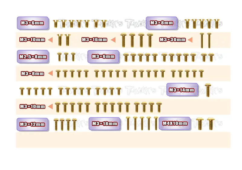 Gss-Rx8e'23-T  Gold Plated Steel Upper Deck Screw Set 95Pcs.( For Xray Rx8e 2023 ) ) 1