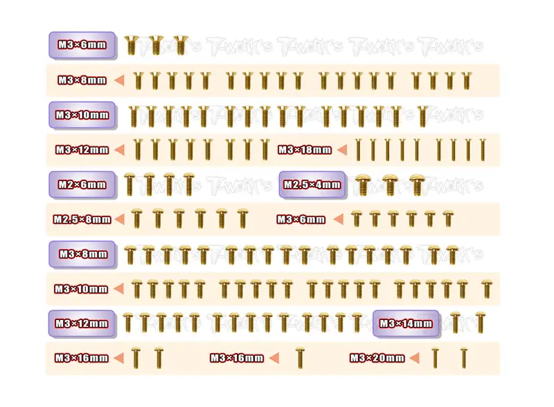 Gss-S14-4C     Gold Plated Steel Screw Set 133Pcs. ( For Sworkz S14-4C ) 1