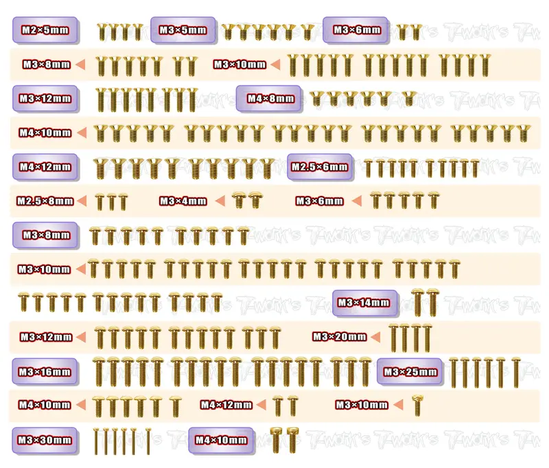 Gss-S35-Gt2.2E Fte    Gold Plated Steel Screw Set 211Pcs.( For Sworkz S35-Gt2.2E Fte ) 1
