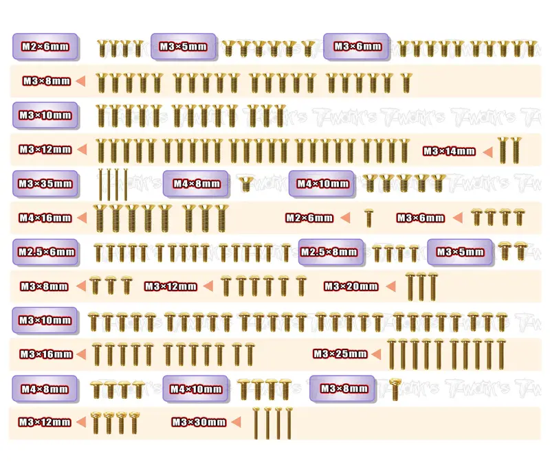 Gss-S35-Gt2   Gold Plated Steel Screw Set 204Pcs.( For Sworkz S35-Gt2 ) 1