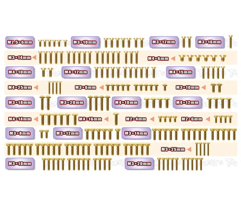 Gss-Sct4102.0    Gold Plated Steel Screw Set 180Pcs.( For Tekno Sct4102.0 ) 1