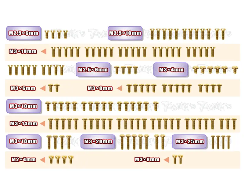 Gss-Sct410sl-Rev2   Gold Plated Steel Screw Set 141Pcs. ( For Tekno Sct 410Sl Rev2 ) 1