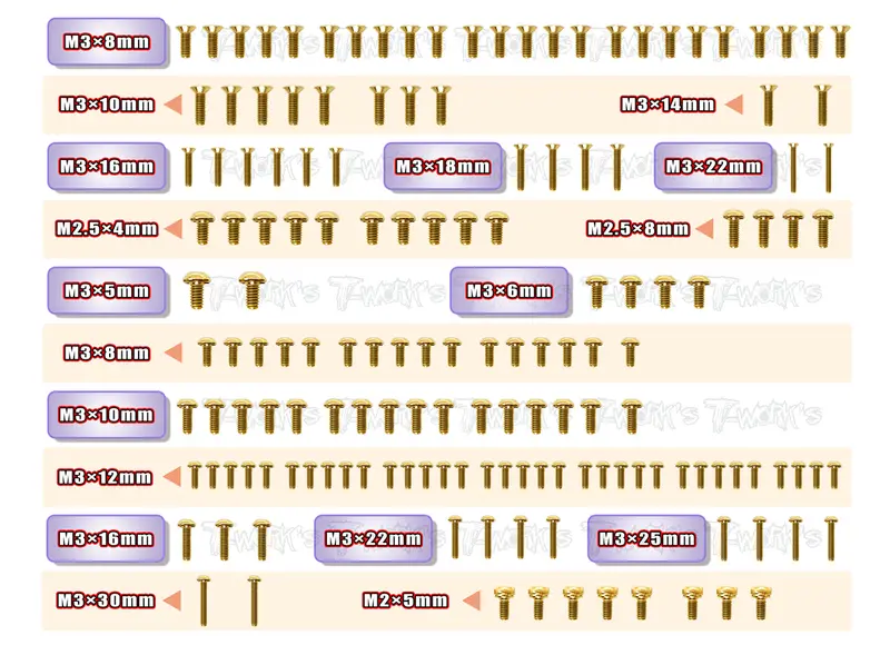 Gss-Scx'23	Gold Plated Steel Screw Set 153Pcs. ( For Xray Scx 2023 Edition ) 1