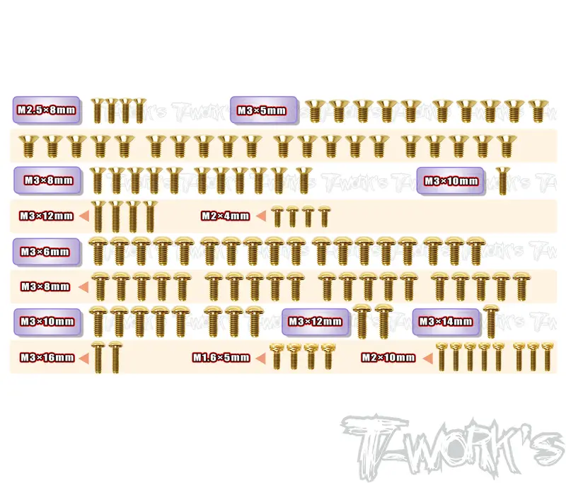 Gss-Tc8-G    Gold Plated Steel Screw Set 117Pcs. ( For Team Associated Tc8 Graphite-Spec Car ) 1