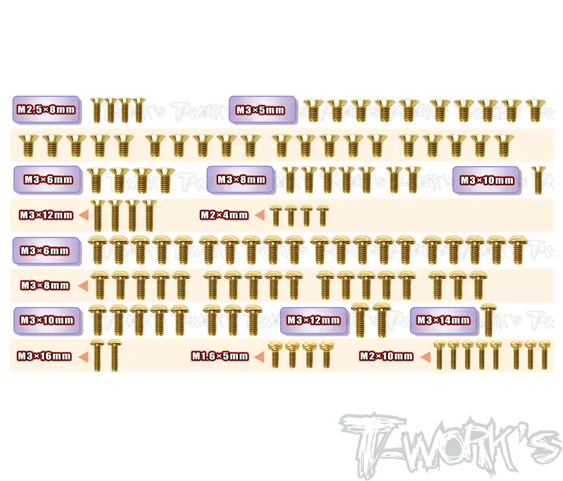 Gss-Tc8-S    Gold Plated Steel Screw Set 117Pcs. ( For Team Associated Tc8 Steel-Spec Car ) 1