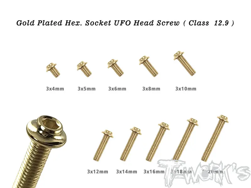 Gss-U M3 Gold Plated Hex. Socket Ufo Head Screw ( Class  12.9 ) 1