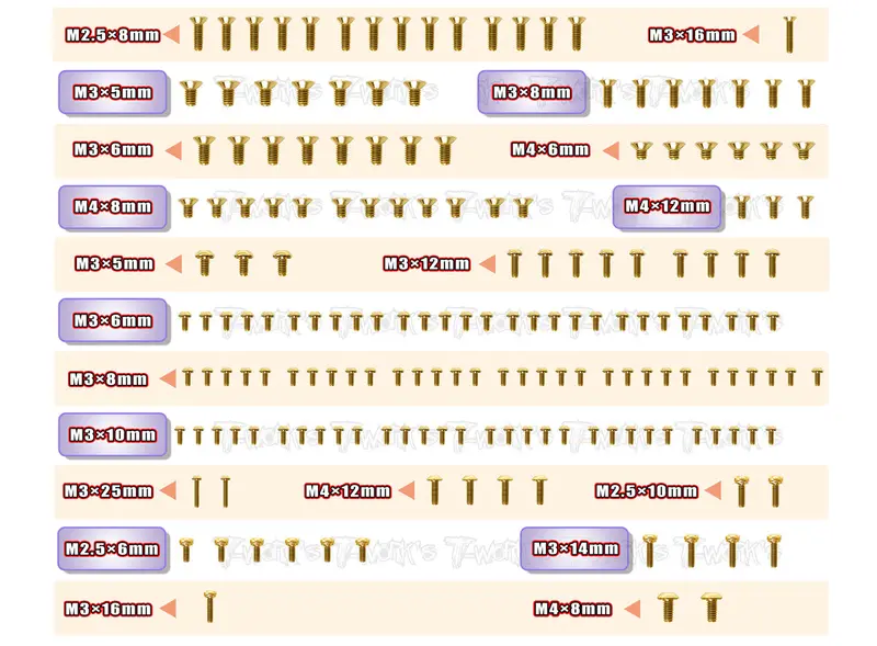 Gss-Viper990	Gold Plated Steel Screw Set 180Pcs.( For Serpent Viper 990 ) 1