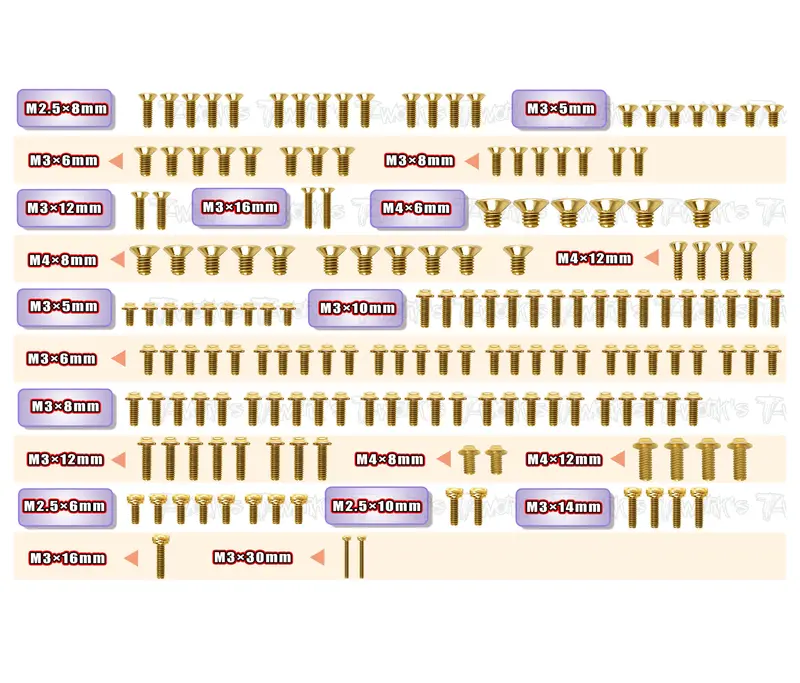 Gss-Viper990r   Gold Plated Steel Screw Set 171Pcs. ( For Serpent Viper  990R) 1