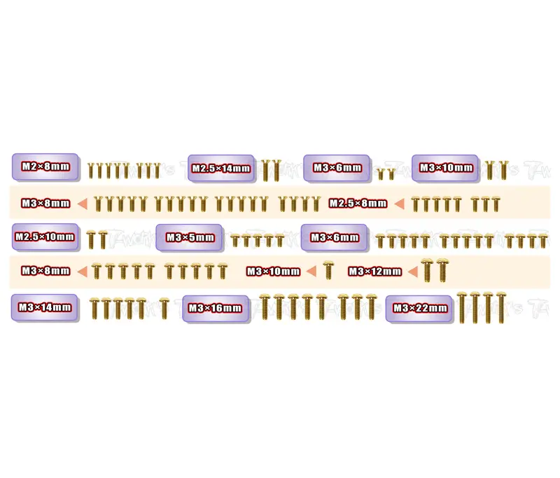 Gss-Works '91   Gold Plated Steel Screw Set 93Pcs.  ( For Yokomo Super Dog Fighter Works'91 ) 1