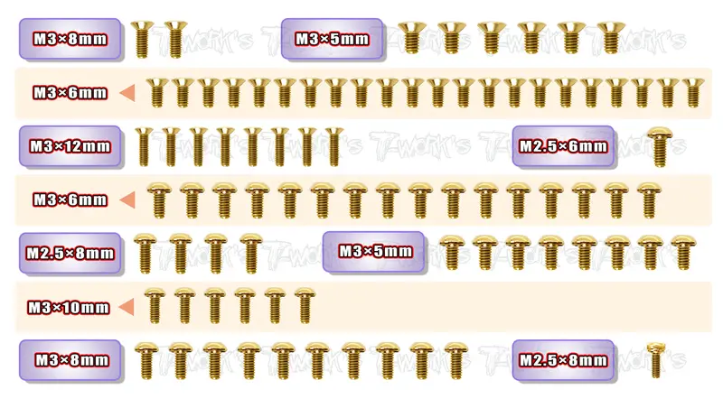 Gss-X10'22   Gold Plated Steel Screw Set 84Pcs. ( For Xray X10’22 ) 1