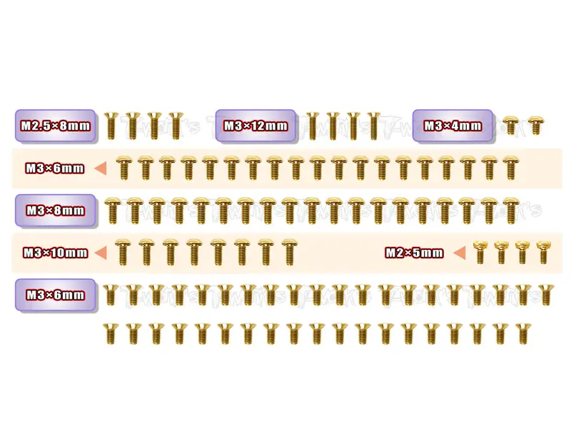 Gss-X20fwd	Gold Plated Steel Screw Set  99Pcs. ( For Serpent X20 Fwd ) 1