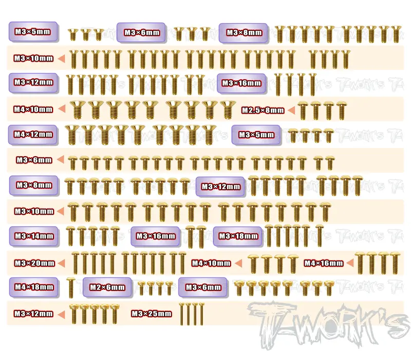 Gss-X3gts'26	Gold Plated Steel Screw Set 196Pcs. ( For Hong Nor X3 Gts'26 ) 1