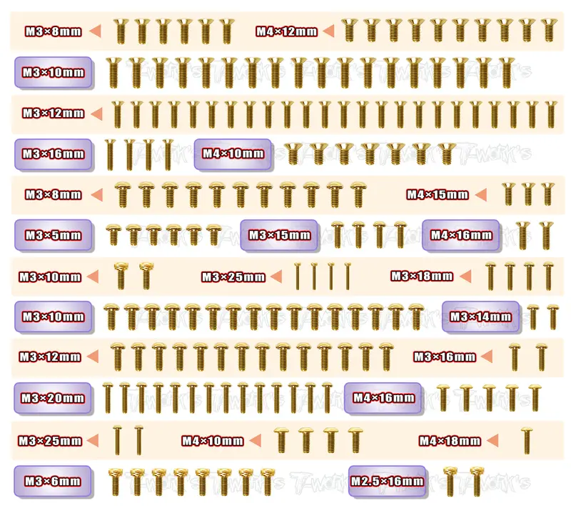 Gss-X3gtxe  Gold Plated Steel Screw Set 173Pcs. ( For Hong Nor X3 Gtx E ) 1