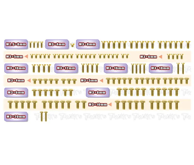 Gss-X4'25   Gold Plated Steel Screw Set 125Pcs.( For Xray X4'25 ) 1