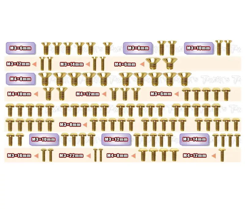 Gss-X8   Gold Plated Steel Screw Set 100Pcs.( For Xray X8 ) 1