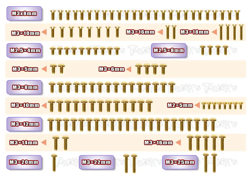 Gss-Xb2'22	Gold Plated Steel Screw Set 131Pcs. ( For Xray Xb2'22 ) 1