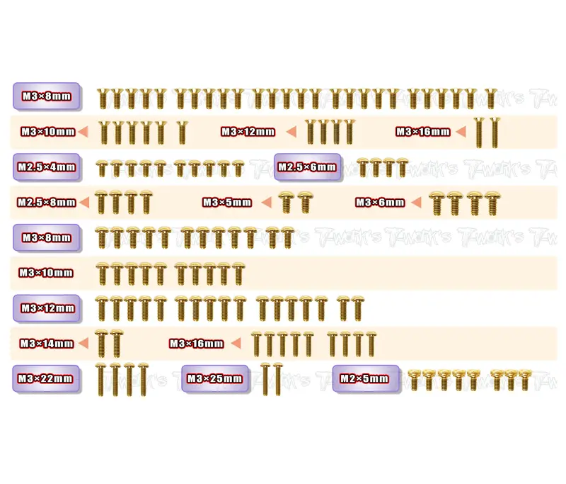 Gss-Xb2'24   Gold Plated Steel Screw Set 126Pcs. ( For Xray Xb2'24 ) 1