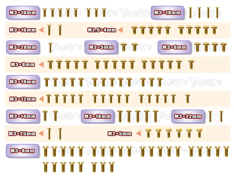 Gss-Xb2d'23	Gold Plated Steel Screw Set 121Pcs. ( For Xray Xb2d'23 ) 1