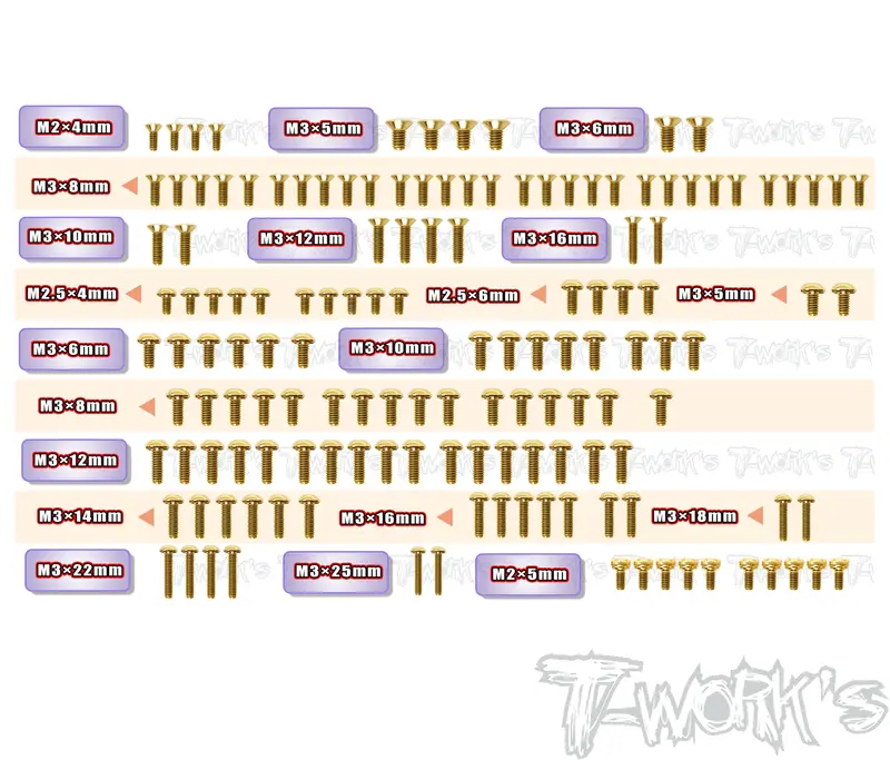 Gss-Xb2d'26	Gold Plated Steel Screw Set 142Pcs. ( For Xray Xb2d'26 ) 1