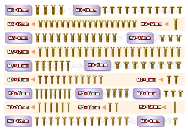 Gss-Xb8'21 Gold Plated Steel Screw Set 137Pcs. ( For Xray Xb8 2021 ) 1
