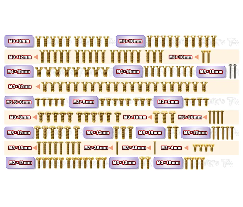 Gss-Xb8e'25 Gold Plated Steel Screw Set 162Pcs. ( For Xray Xb8e'25 ) 1