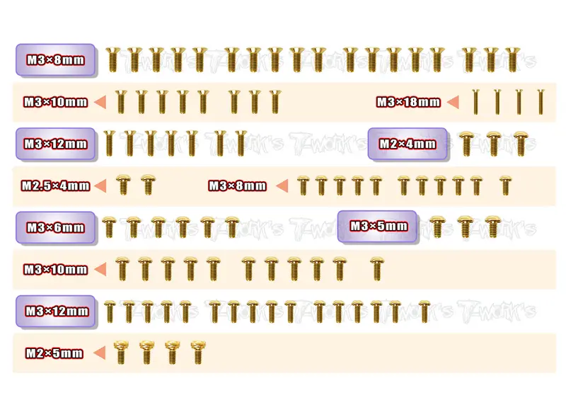 Gss-Yd2sxiii	 Gold Plated Steel Screw Set 93Pcs. ( For Yokomo Yd2 Sxiii ) 1