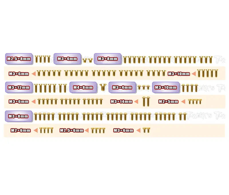 Gssu-A10mf'26   Gold Plated Steel Ufo Screw Set 131Pcs. ( For Arc A10 Mf-26 ) 1