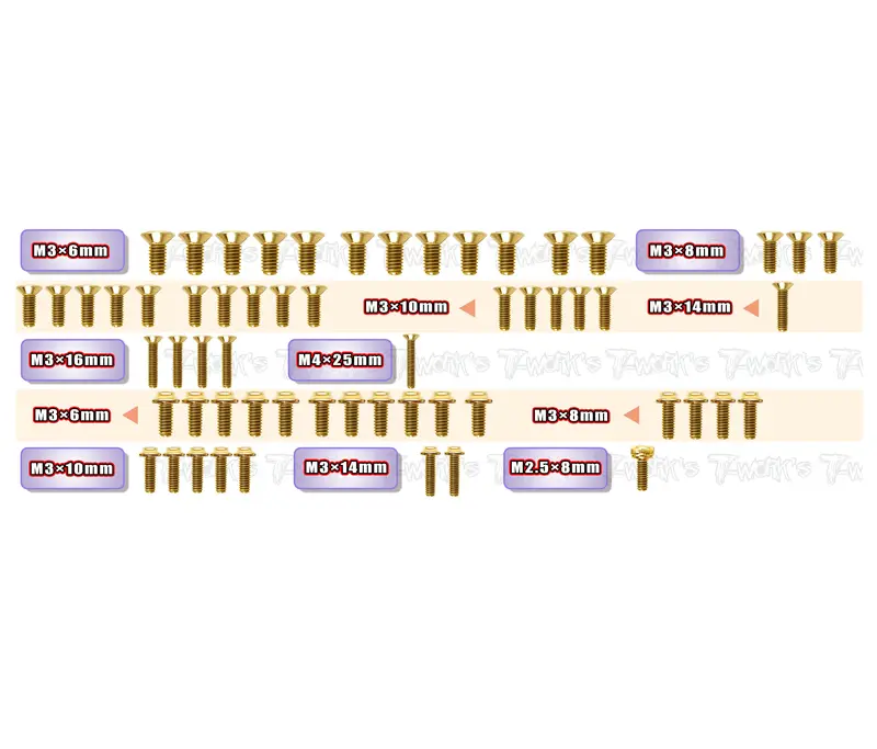 Gssu-F1ulr5   Gold Plated Steel Ufo Screw Set 59Pcs.( For Exotek F1 Ultra R5 ) 1
