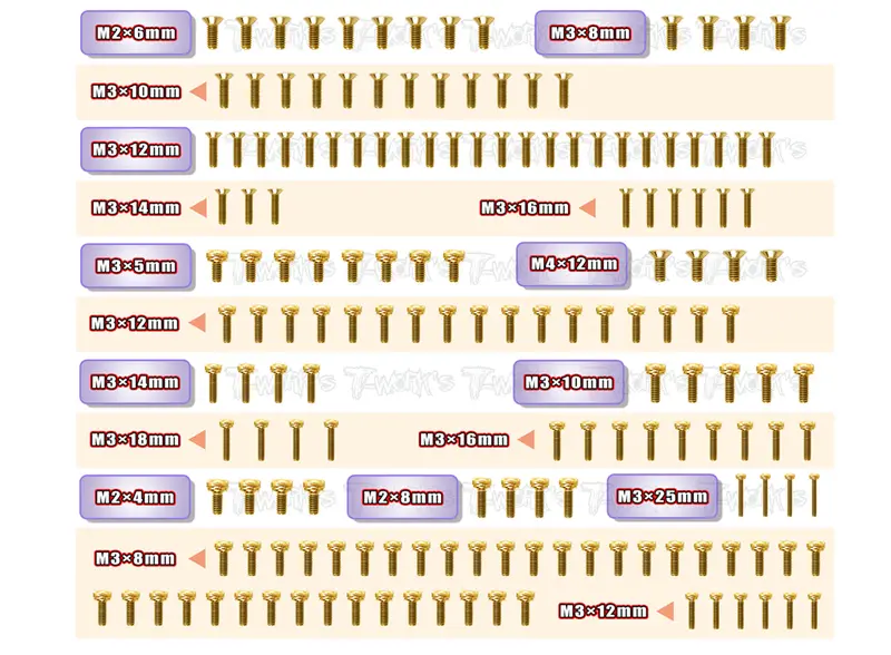Gssu-Mbx8r-T	Gold Plated Steel Upper & Tranmission Screw Set ( Ufo Head ) 165Pcs. ( For Mugen Mbx8r ) 1