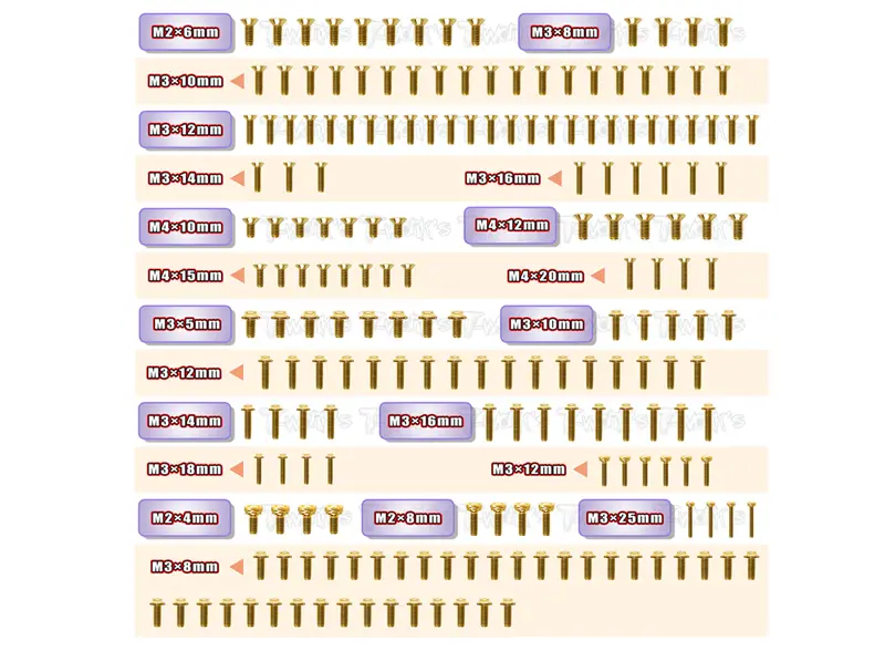 Gssu-Mbx8r	Gold Plated Steel Ufo Screw Set 195Pcs. ( For Mugen Mbx8r ) 1