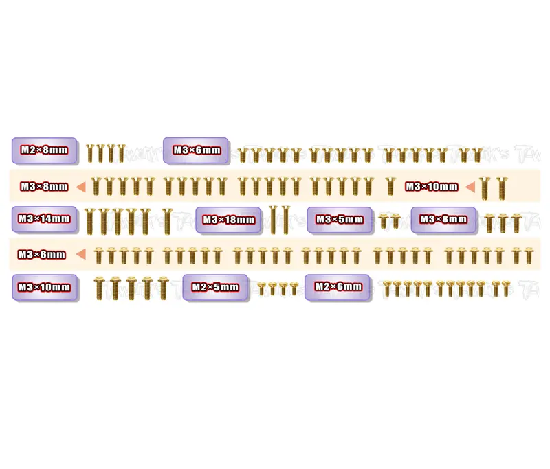 Gssu-Ms2.0	Gold Plated Steel Ufo Screw Set  110Pcs. ( For Yokomo Ms2.0 ) 1