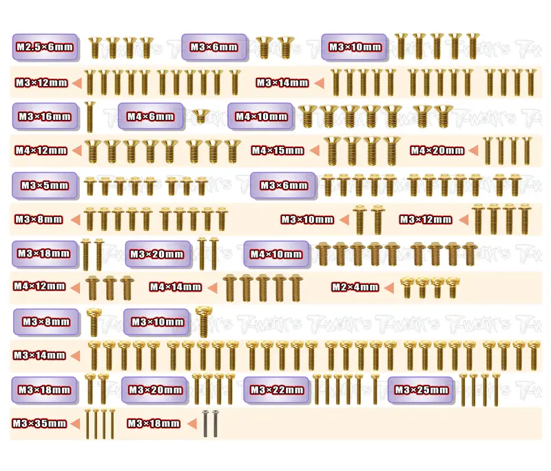 Gssu-Nb482.2    Gold Plated Steel Ufo Screw Set 175Pcs.( For Tekno Nb48 2.2 ) 1