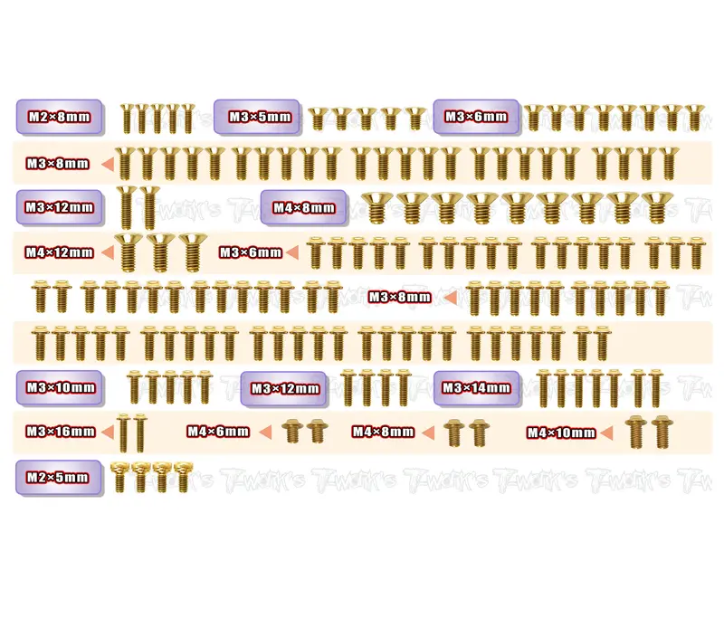 Gssu-R8.4Es  Gold Plated Steel Ufo Screw Set 153Pcs.( For Arc R8.4 Es ) 1