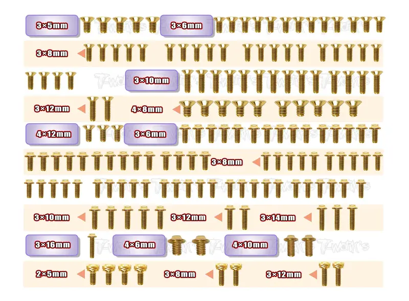 Gssu-R83e    Gold Plated Steel Ufo Screw Set 159Pcs. ( For Arc R83e ) 1