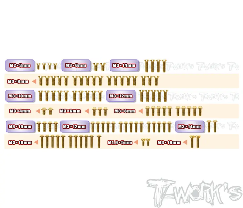 Gssu-Rc10b7.1D	Gold Plated Steel Ufo Screw Set 94Pcs. ( For Team Associated Rc10 B7.1D ) 1