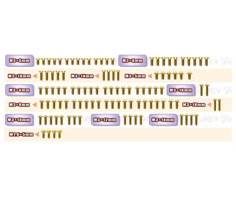 Gssu-Ta08r    Gold Plated Steel Ufo Screw Set 105Pcs. ( For Tamiya Ta08r ) 1