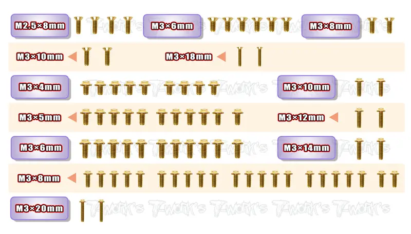 Gssu-X4'23-T	 Gold Plated Steel Upper & Tranmission Screw Set ( Ufo Head ) 77Pcs. ( For Xray X4 2023 ) 1