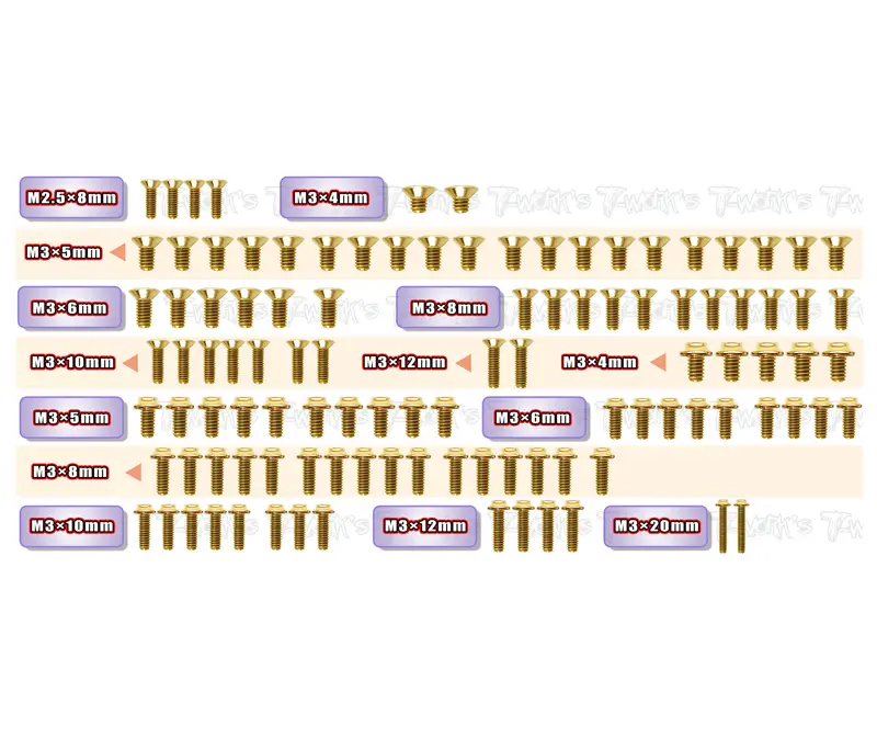 Gssu-X4f'25    Gold Plated Steel Ufo Screw Set 106Pcs. ( For Xray X4f'25 ) 1